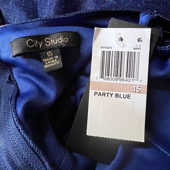 City Studios Womens Juniors Glitter Cut-Out Fit & Flare Dress Sz 15 in Blue - Picture 12 of 12